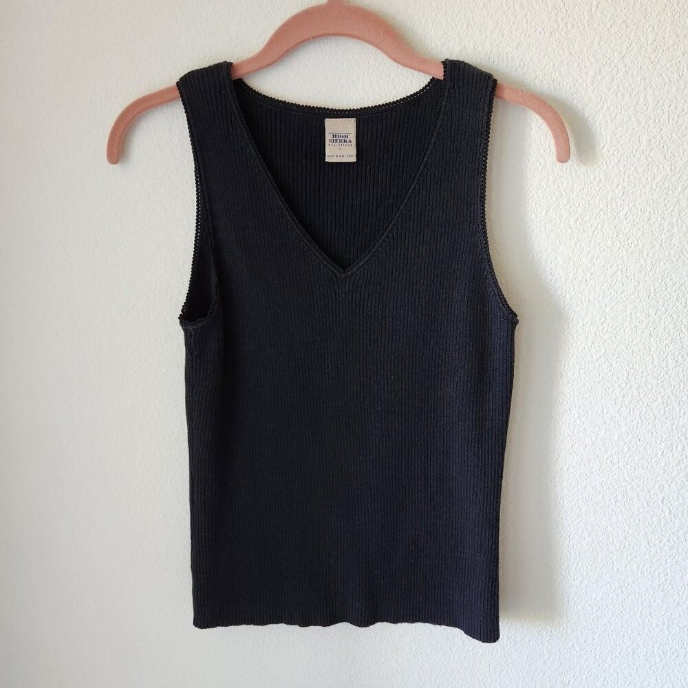 High Sierra Black Sweater Vest Sz M Preppy Goth Lace Trim Minimalist Vintage Y2k